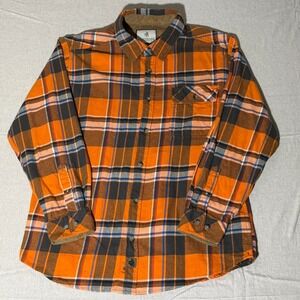 Legendary Whitetails Mens Orange Plaid Flannel Shirt Corduroy Trim Large